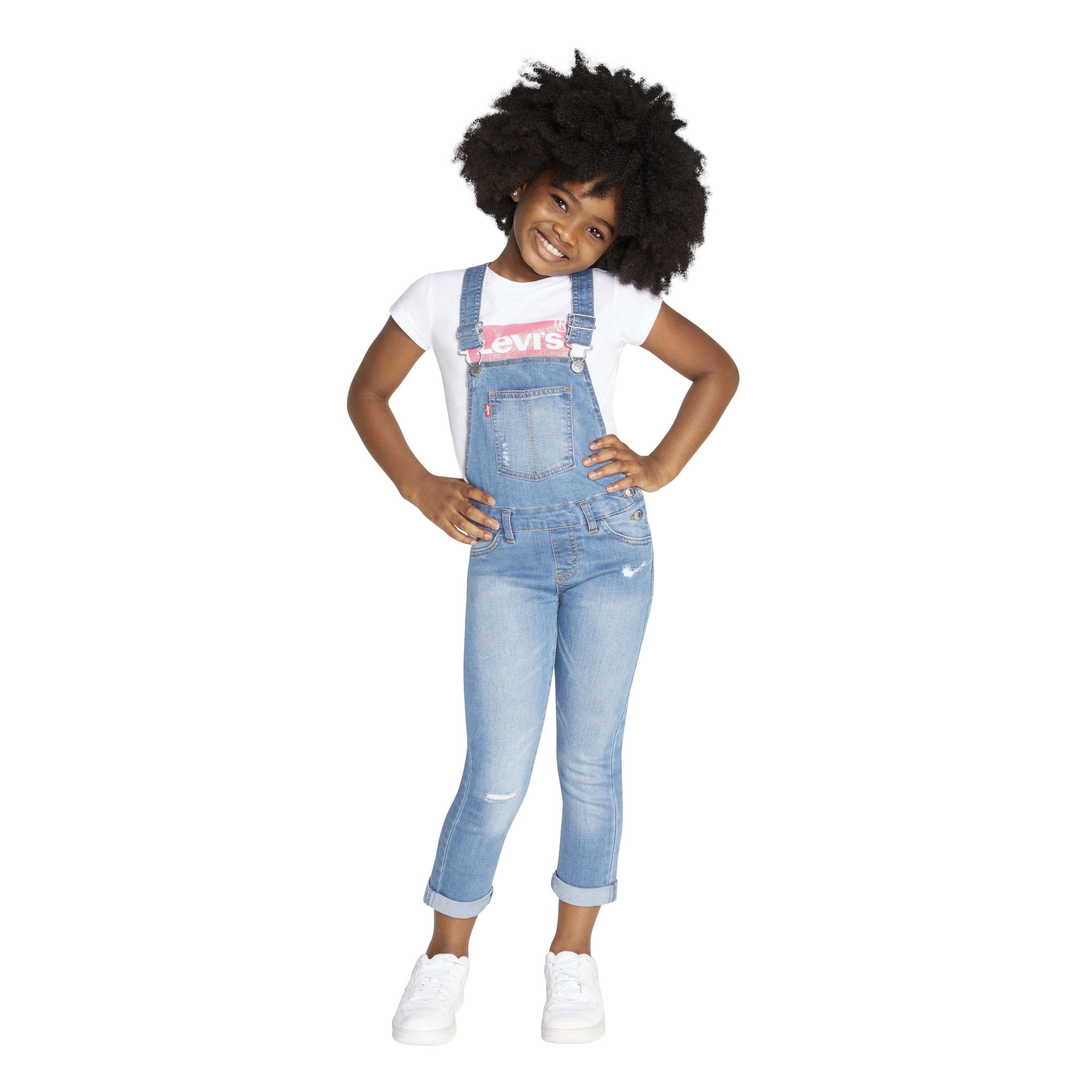 Levi's Little Girls' Girlfriend Fit Light Blue Wash Denim Overalls - LIGHT BLUE